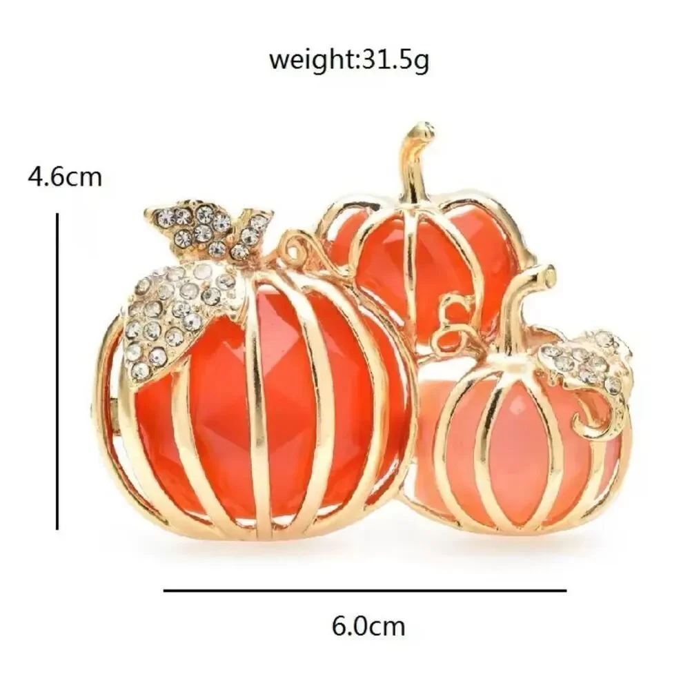 Fall Halloween Rhinestone Crystal Pumpkin Womens Casual Gold Enamel Brooch Pin